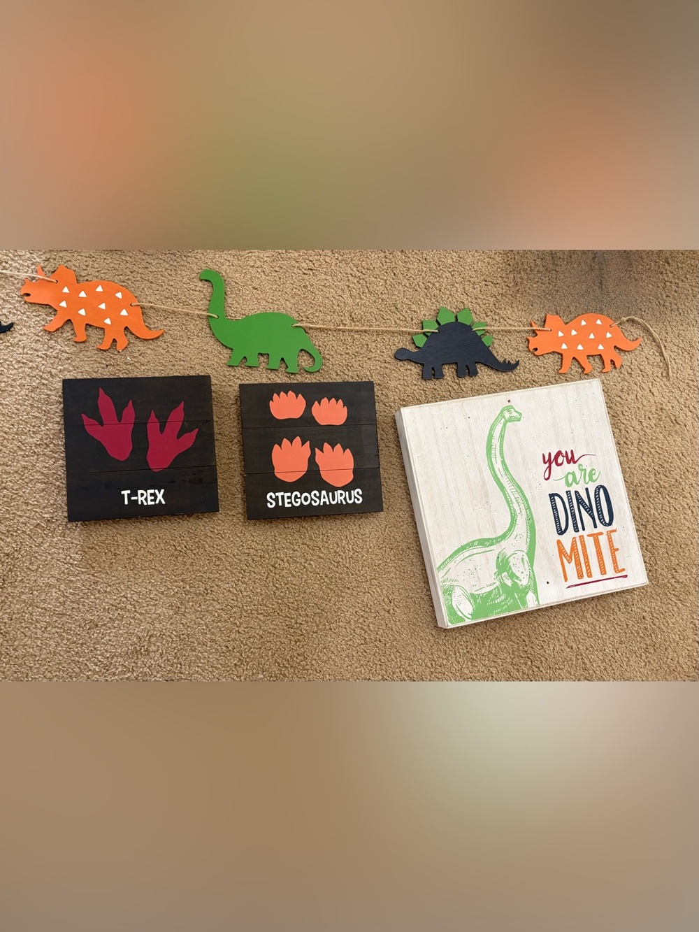 Hobby Lobby Dinosaur Wall Art Set in Black, Orange, Green